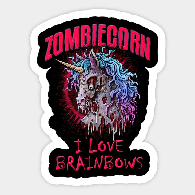 Zombie Unicorn I Love Brainbows Halloween Gothic Goth Punk Sticker by williamarmin